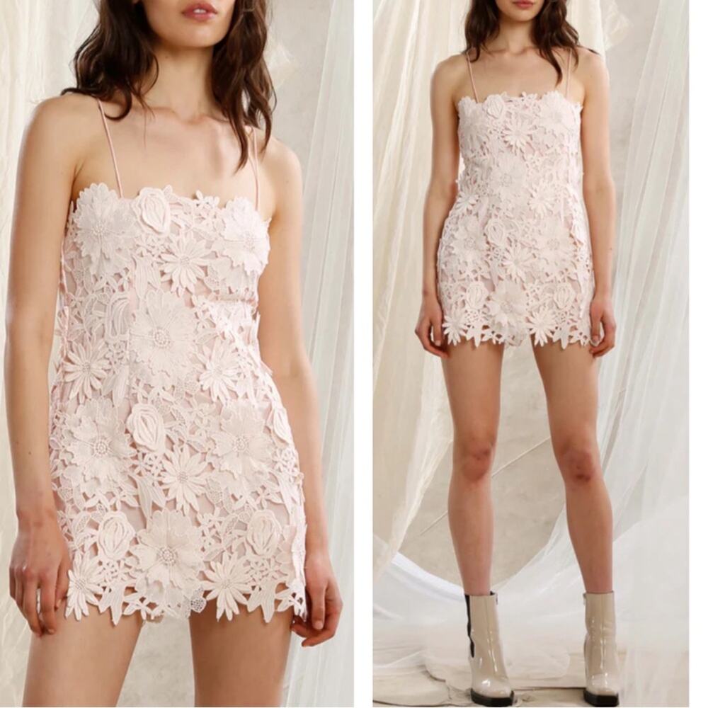 IXIAH Pompom Floral Appliqué Pink Lace Mini Dress Size 4